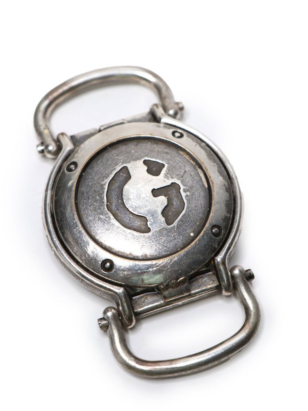 Vintage Guess Silver Tone Flip Top Pocket Watch Red Hands Japan Movt New Battery - Picture 2 of 10